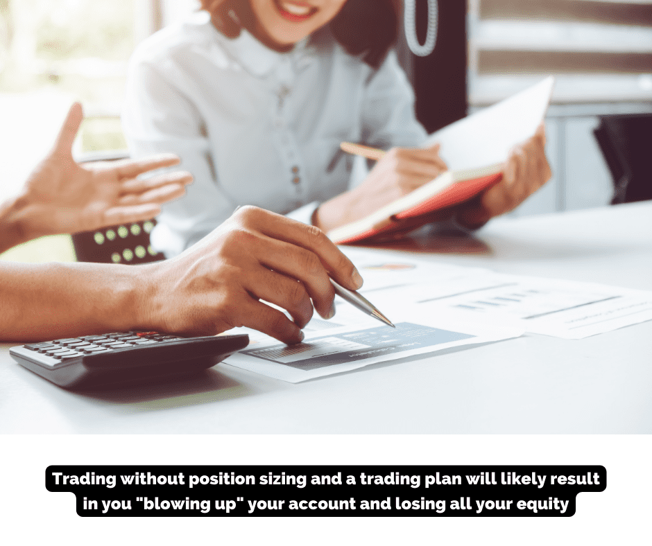 Trading without position sizing and a trading plan will likely result in you "blowing up" your account and losing all your equity